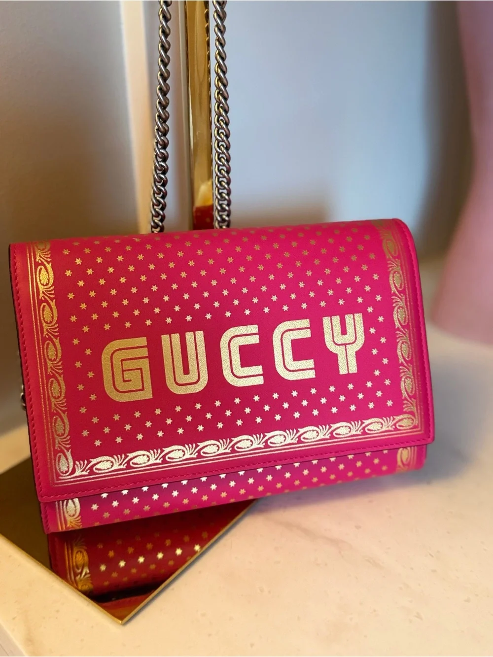 Pink Guccy X Sega Gold Star Crossbody Bag